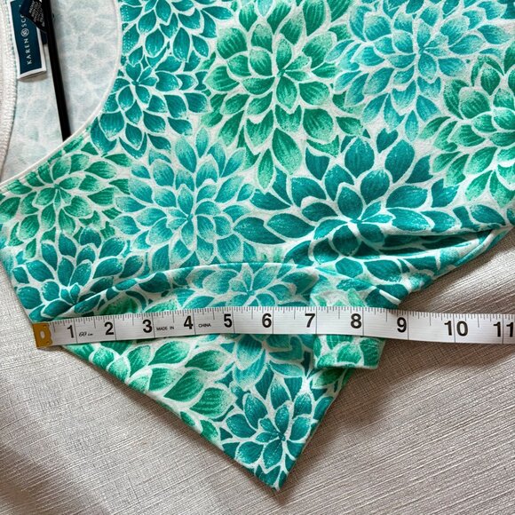 Karen Scott Womens Green & Blue Floral Short Sleeve Top Size L Cotton/Polyester - Picture 8 of 8